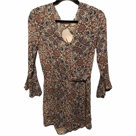 NWT AEROPOSTALE - Tan Floral Romper Pockets MSRP:50 Women’s Medium M - Picture 1 of 7